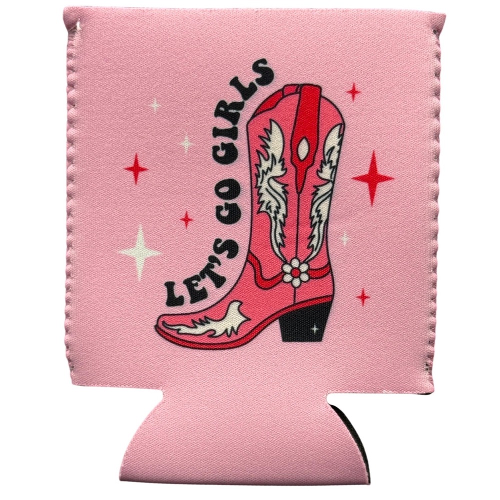 Pink Cowboy Boot Can Cooler Let's Go Girls‎ Drink Holder